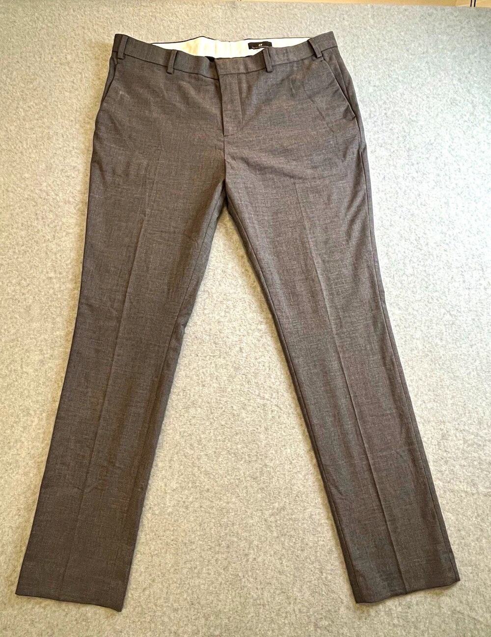 H&M Men's Skinny Fit Dress Pants Gray 40R Wool Blend Twill Flat Front